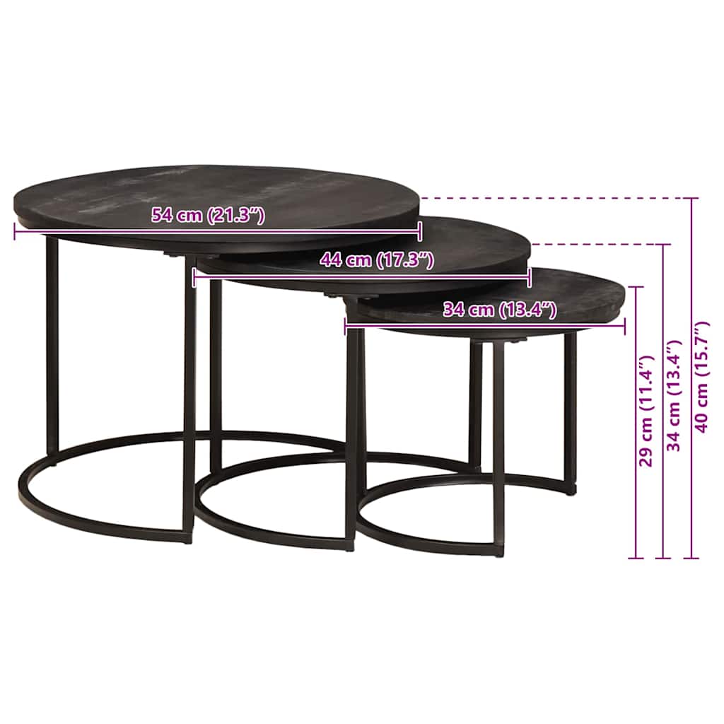 Nesting Kaffeborde 3 stk. Sort 54 x 54 x 40 cm