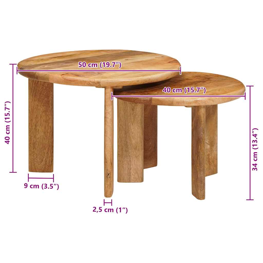 Nesting Kaffeborde 2 stk. Brun Ø 50 x 40 cm Massivt mangotræ