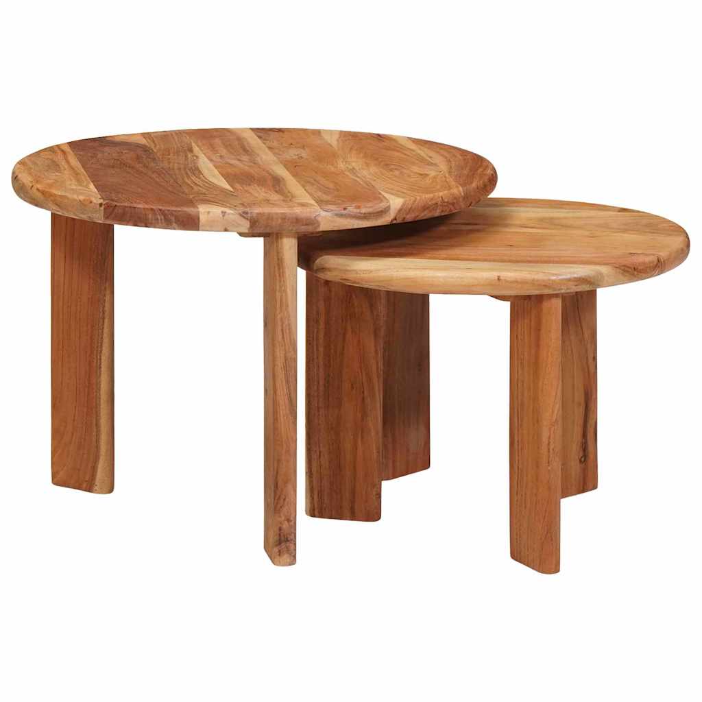 Nesting Kaffeborde 2 stk. Brun Ø 50 x 40 cm Massivt Akacietræ