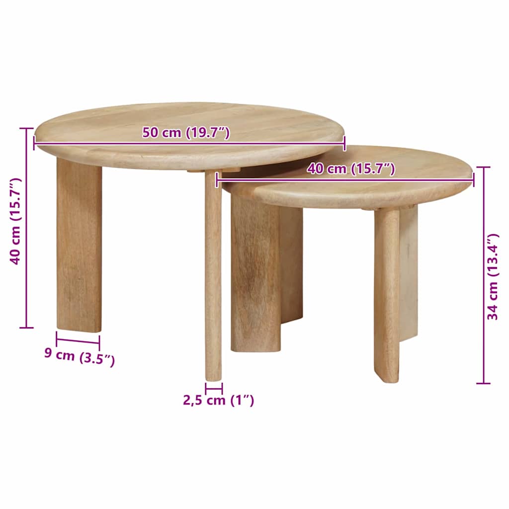 Nesting Kaffeborde 2 stk. Hvid Ø 50 x 40 cm Massivt mangotræ