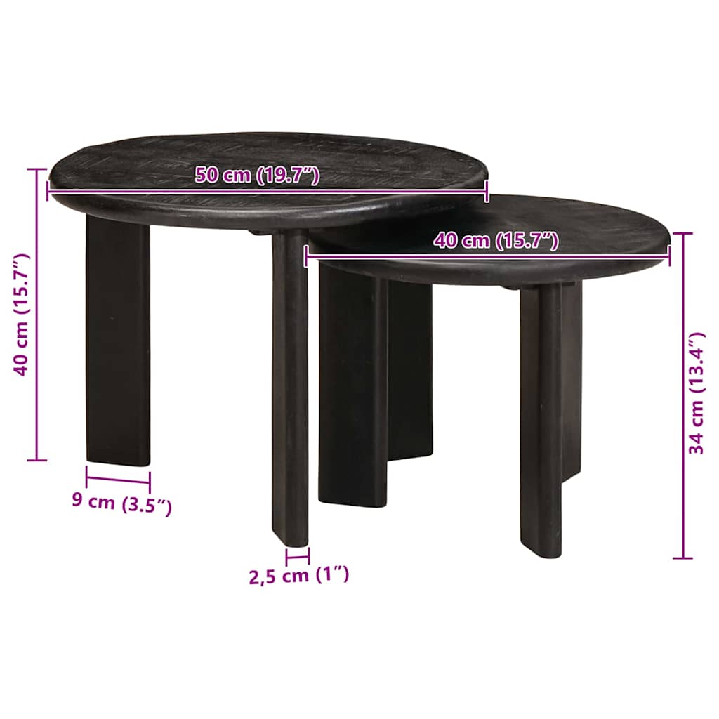 Nesting Kaffeborde 2 stk. Sort Ø 50 x 40 cm Massivt mangotræ