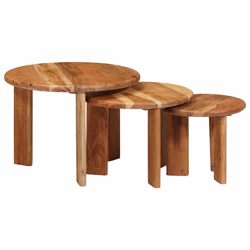 Nesting Kaffeborde 3 stk. Brun Ø 54 x 40 cm Massivt Akacietræ