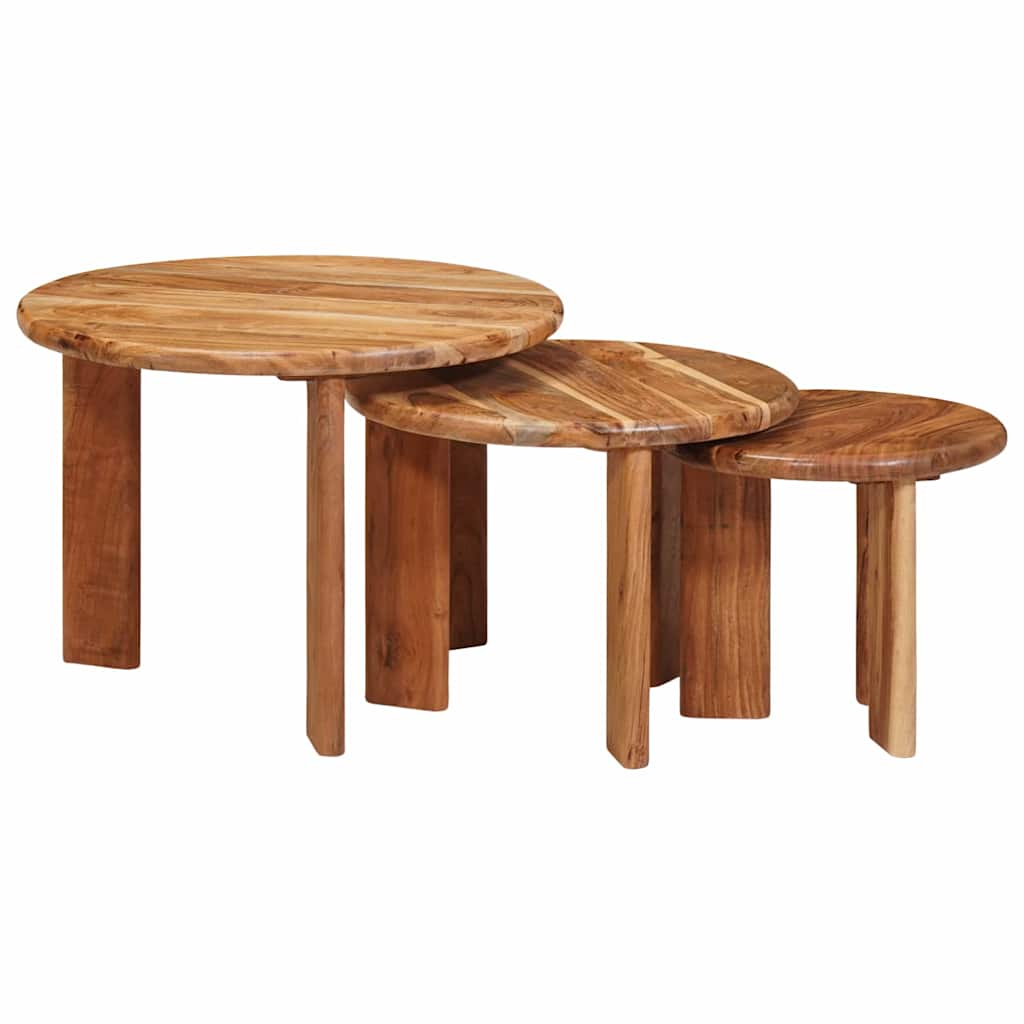 Nesting Kaffeborde 3 stk. Brun Ø 54 x 40 cm Massivt Akacietræ