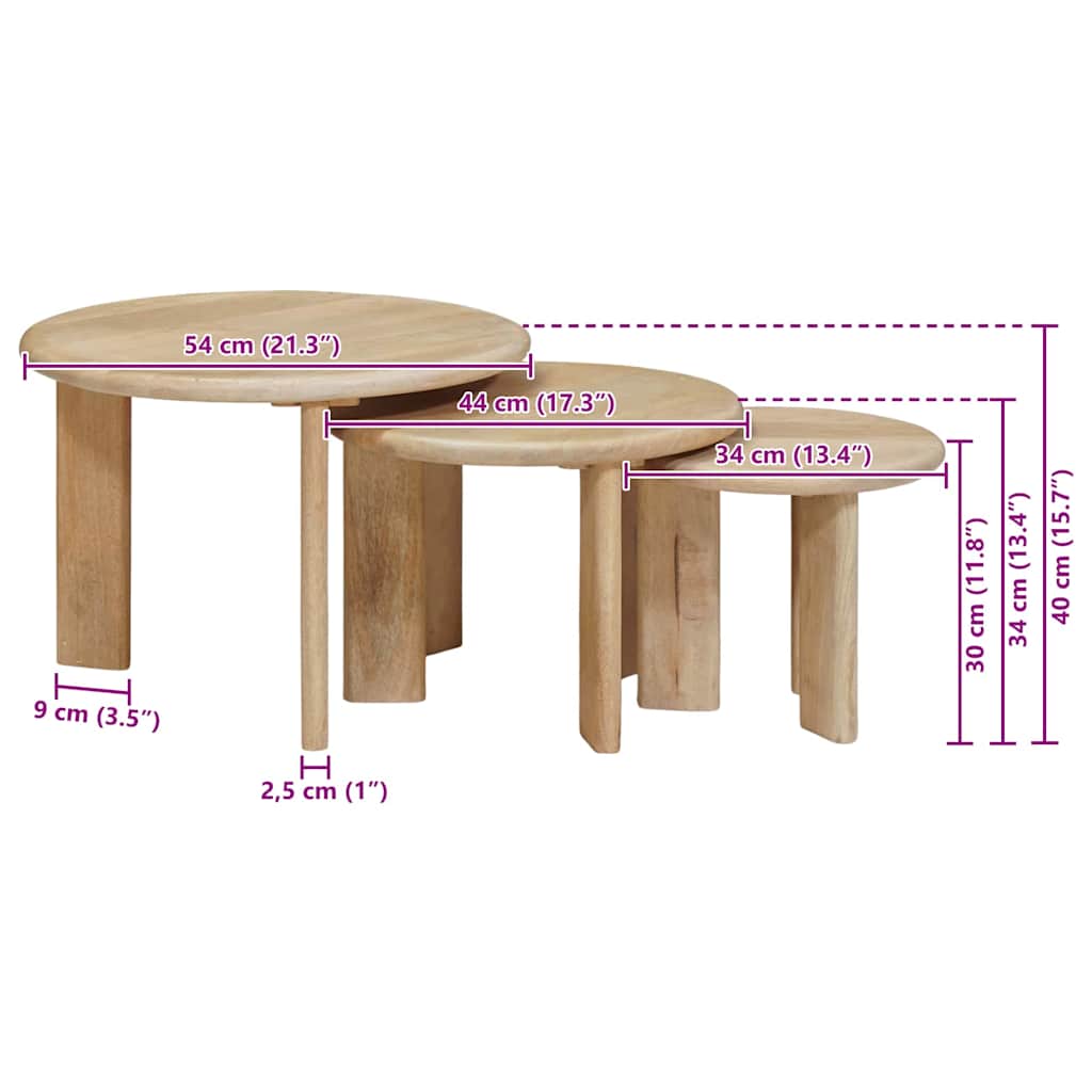 Nesting Kaffeborde 3 stk. Sort Ø 54 x 40 cm Massivt mangotræ