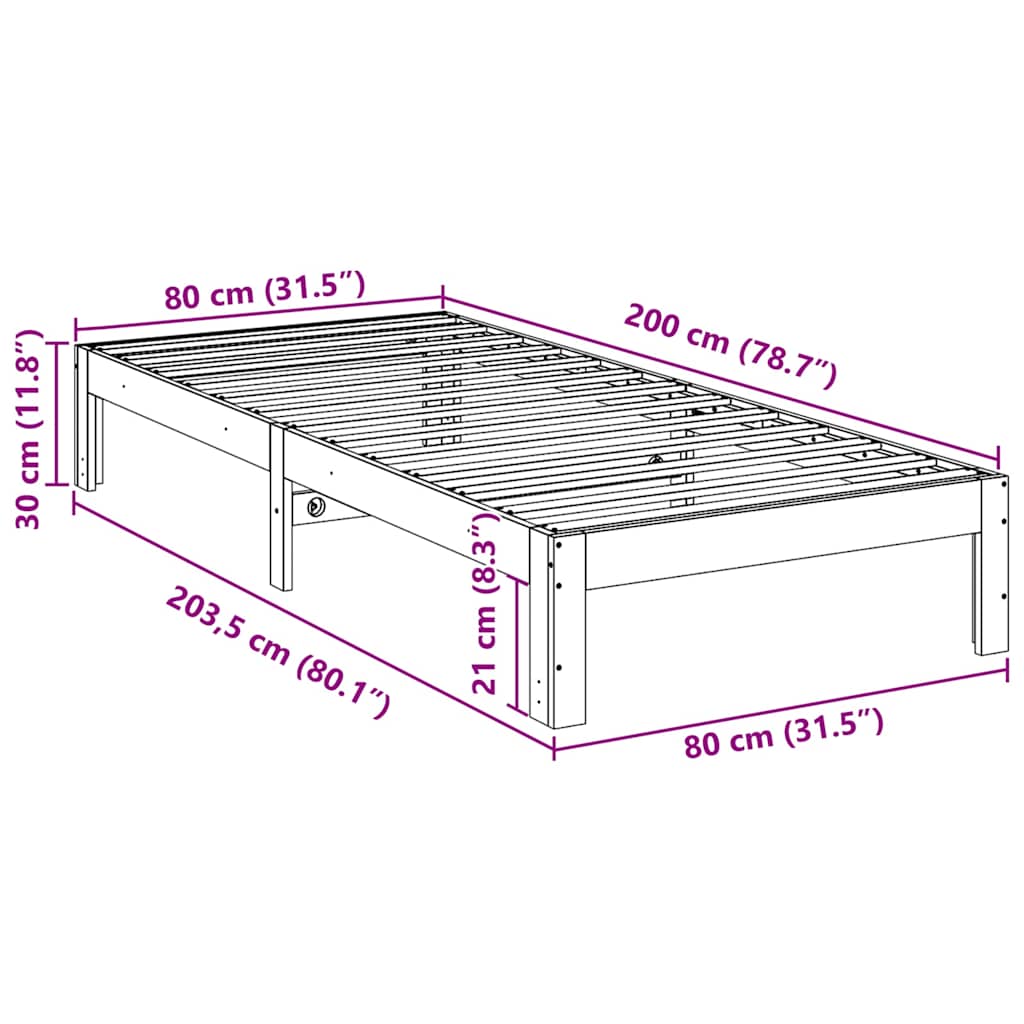 sengeramme uden madras 80x200 cm massivt fyrretræ gyldenbrun