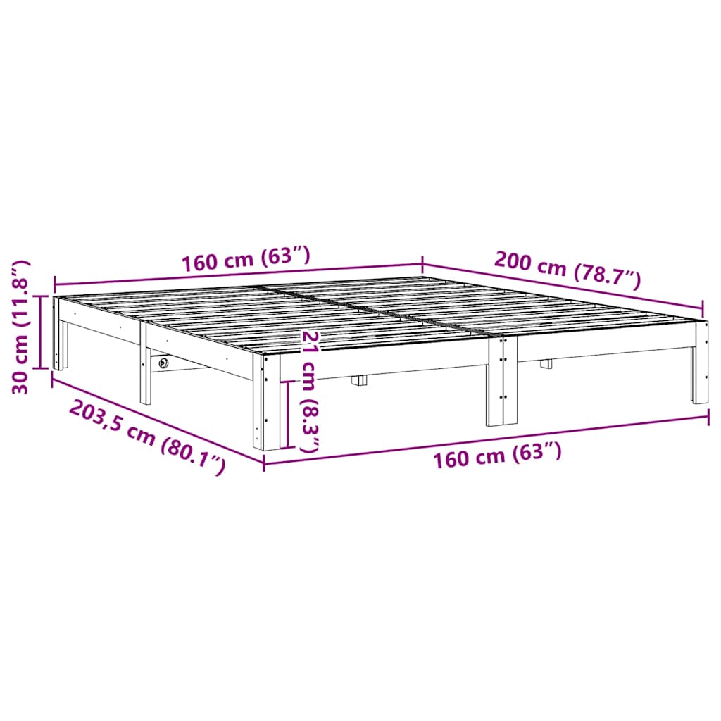 sengeramme uden madras 160x200 cm massivt fyrretræ