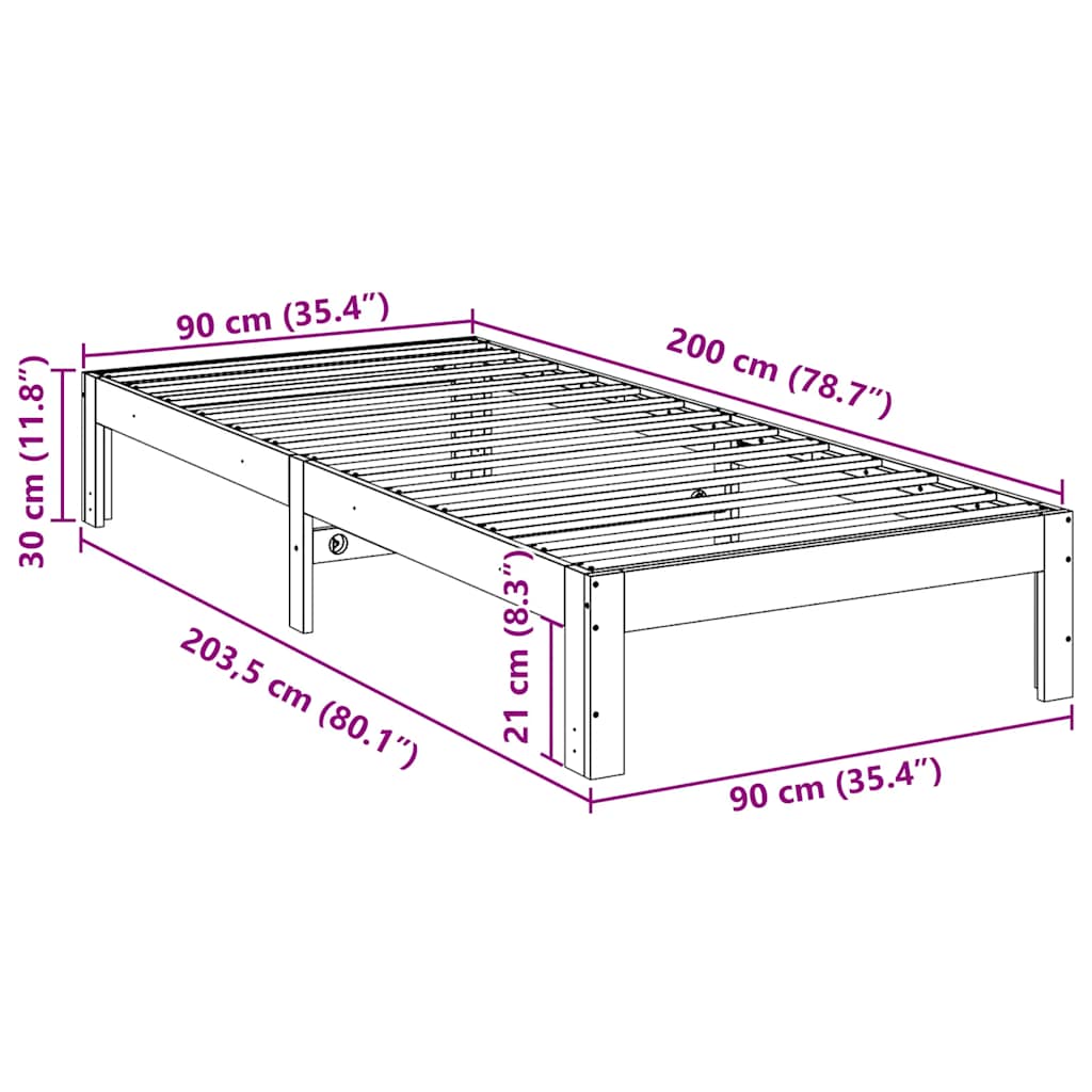 sengeramme uden madras 90x200 cm massivt fyrretræ