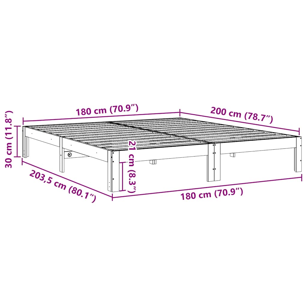 sengeramme uden madras 180x200 cm massivt fyrretræ hvid
