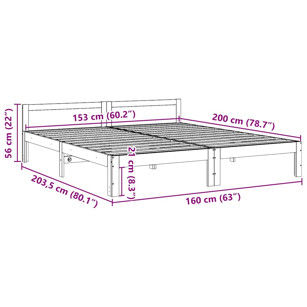 sengeramme uden madras 160x200 cm massivt fyrretræ hvid