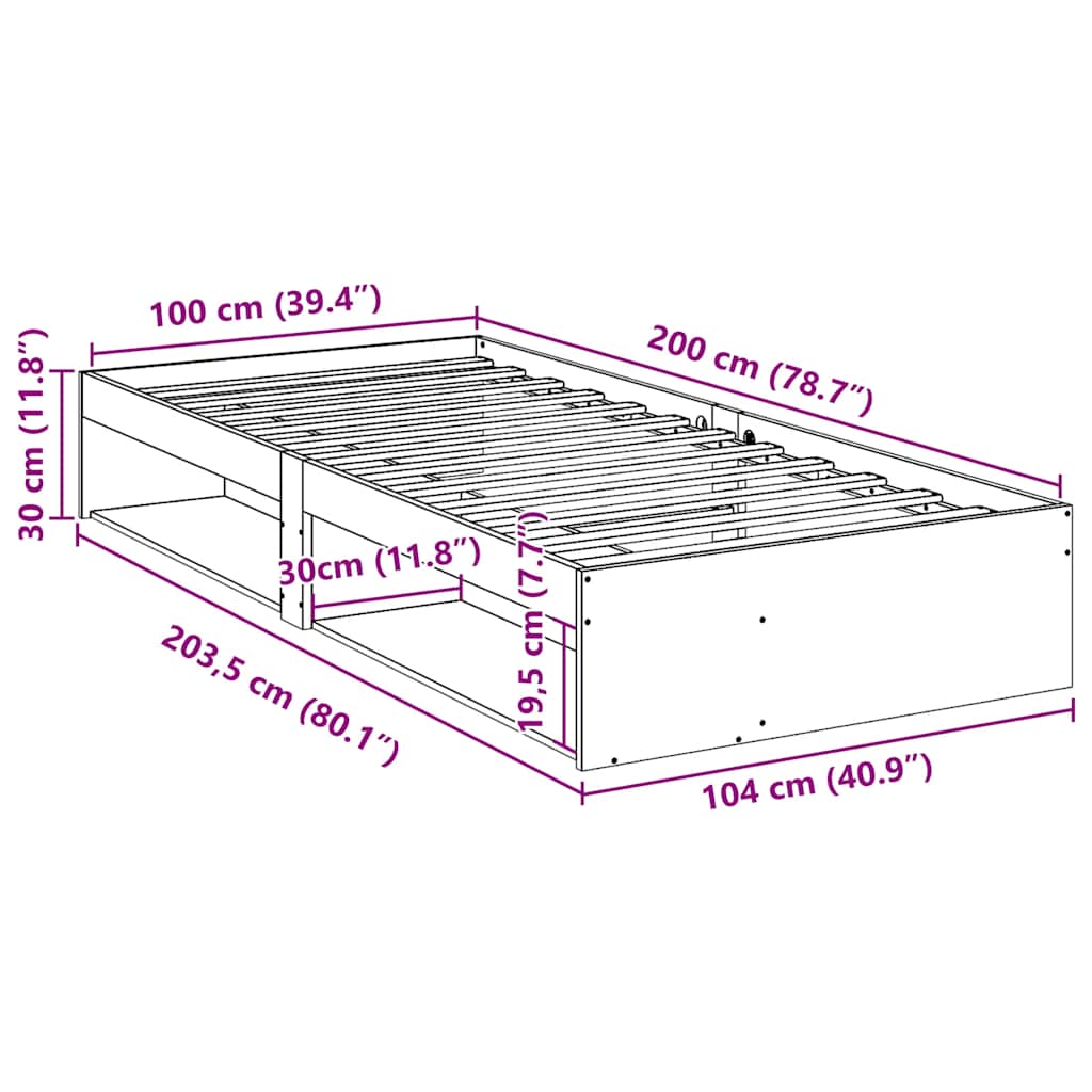 daybed med reol uden madras 100x200 cm massivt fyrretræ hvid