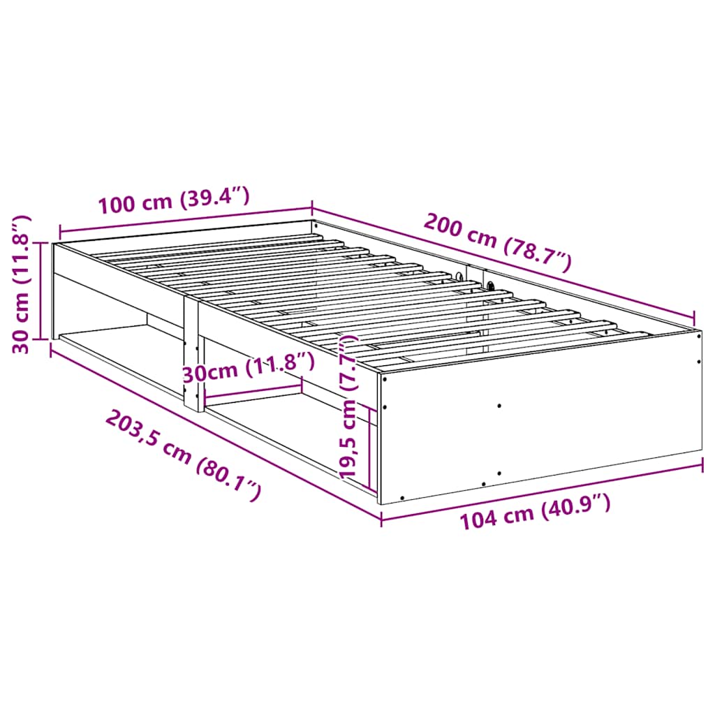 daybed uden madras 100x200 cm massivt fyrretræ gyldenbrun