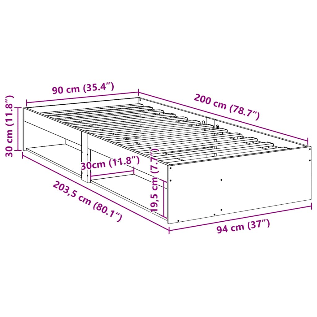 daybed uden madras 90x200 cm massivt fyrretræ
