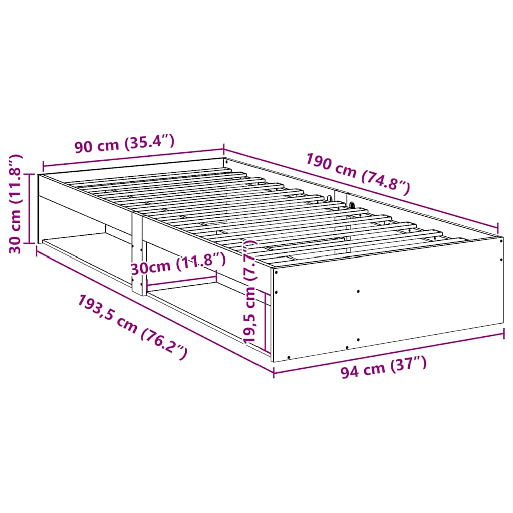 daybed uden madras 90x190 cm massivt fyrretræ hvid