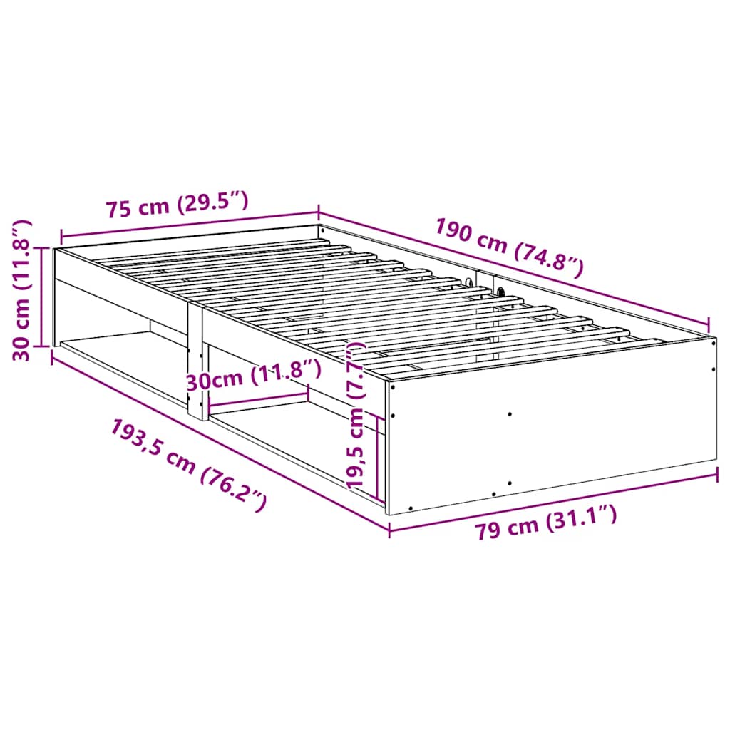 daybed med reol uden madras 75x190 cm massivt fyrretræ
