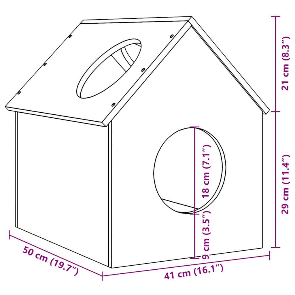 kattehus 41x50x50 cm massivt fyrretræ