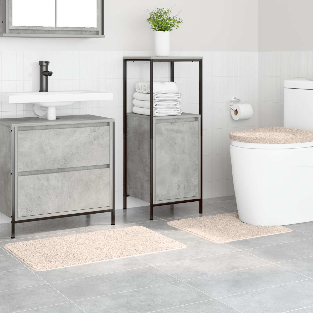 Anti-skid badevægs måttesæt 3 stk. Creme 50 x 80 cm PP