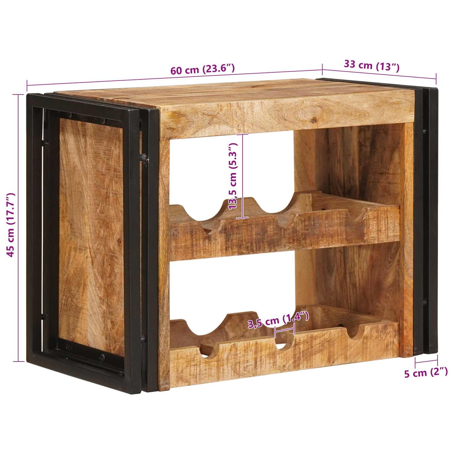 Vinfad Brun 60 x 45 x 33 cm Solid Grov Mango Træ