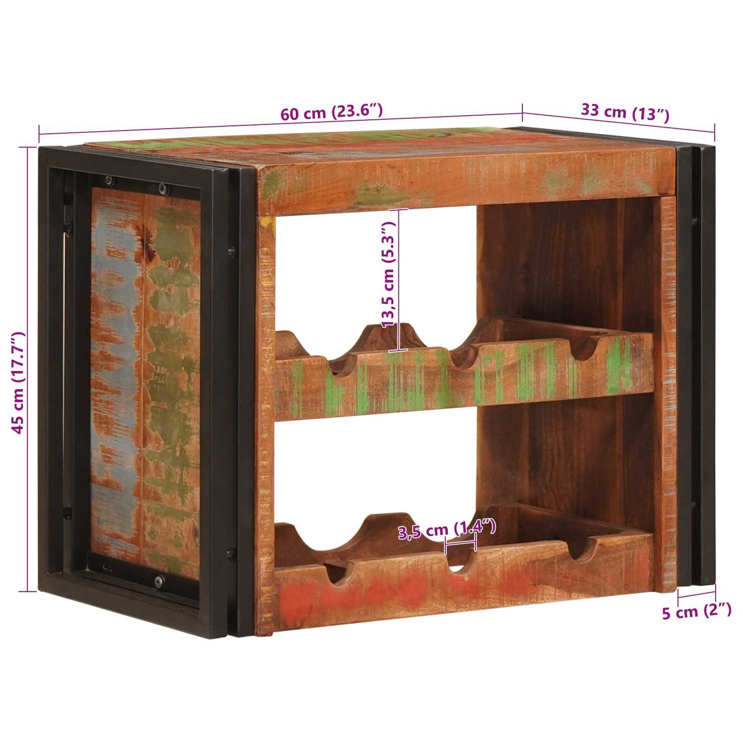 Vinfad Brun 60 x 45 x 33 cm Solid genvundet træ