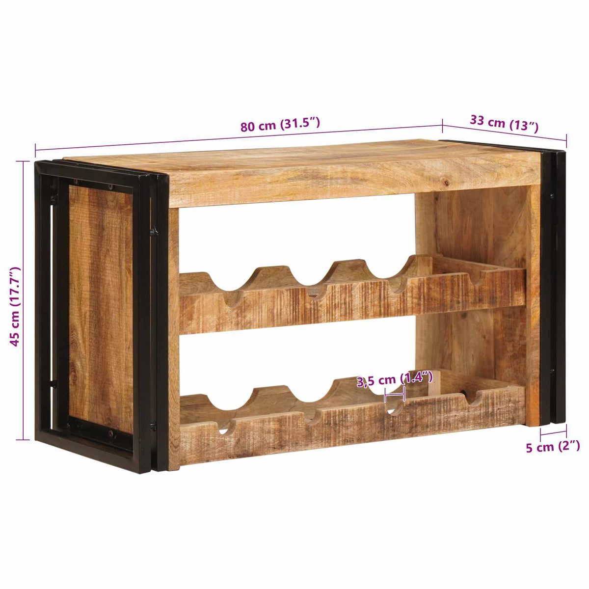 Vinfad Brun 80 x 45 x 33 cm Solid Grov Mango Træ