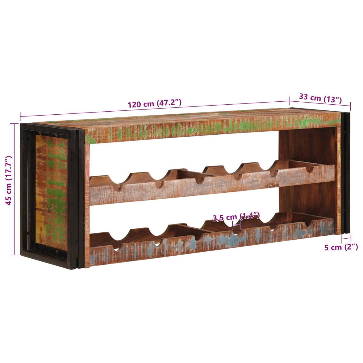 Vinfad Brun 120 x 45 x 33 cm Solid genvundet træ