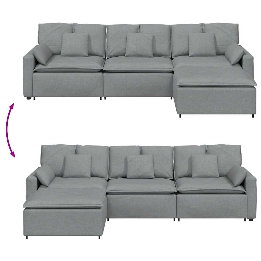 modulsofa med fodskammel og hynder lysegrå