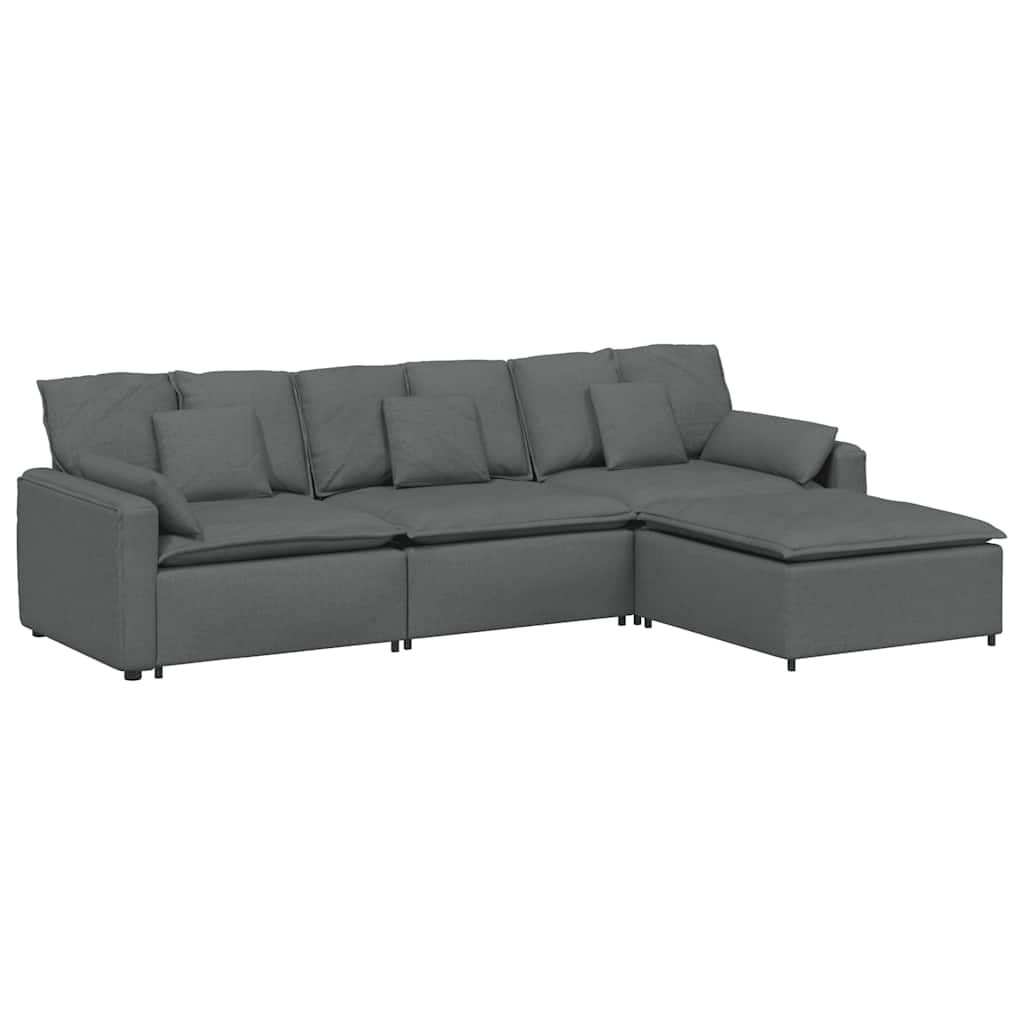 modulsofa med fodskammel og hynder mørkegrå