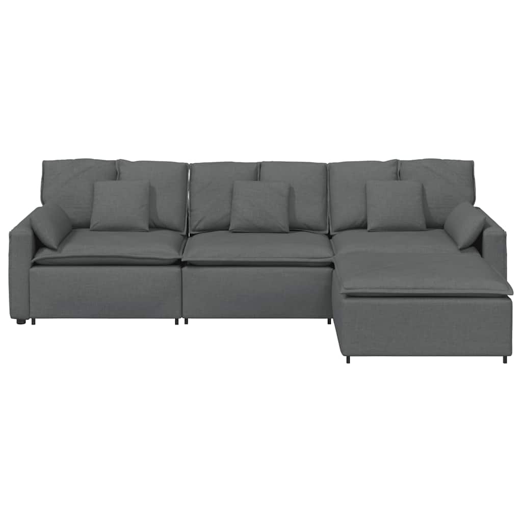 modulsofa med fodskammel og hynder mørkegrå