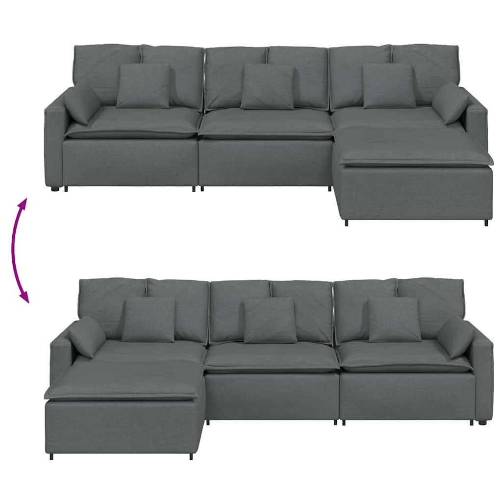 modulsofa med fodskammel og hynder mørkegrå
