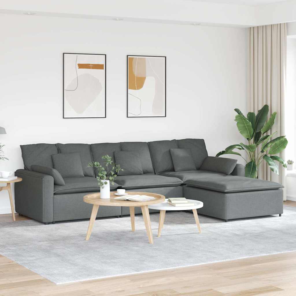 modulsofa med fodskammel og hynder mørkegrå