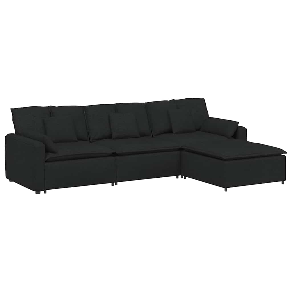 modulsofa med fodskammel og hynder sort