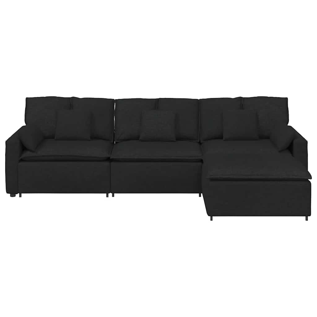 modulsofa med fodskammel og hynder sort