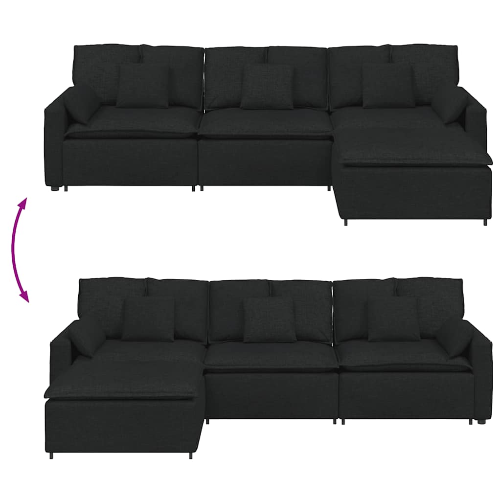 modulsofa med fodskammel og hynder sort