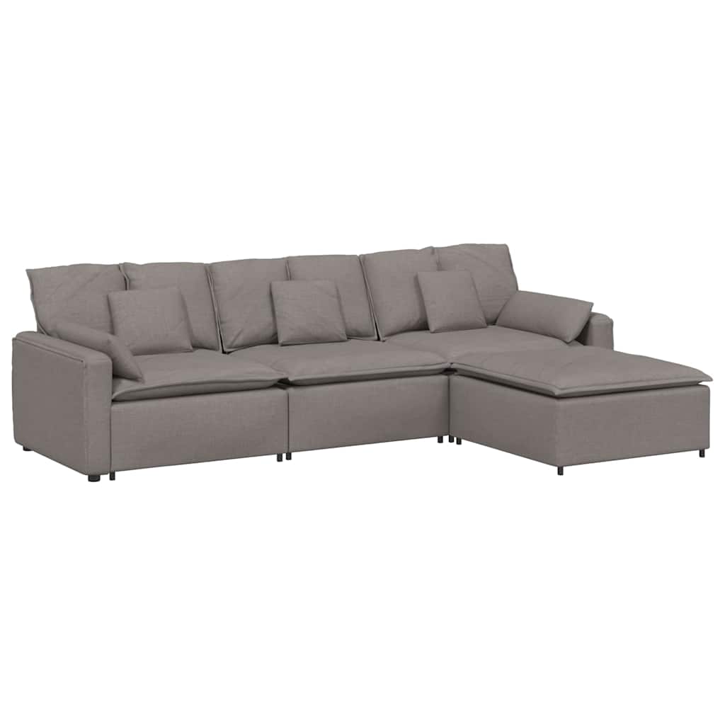 modulsofa med fodskammel og hynder gråbrun