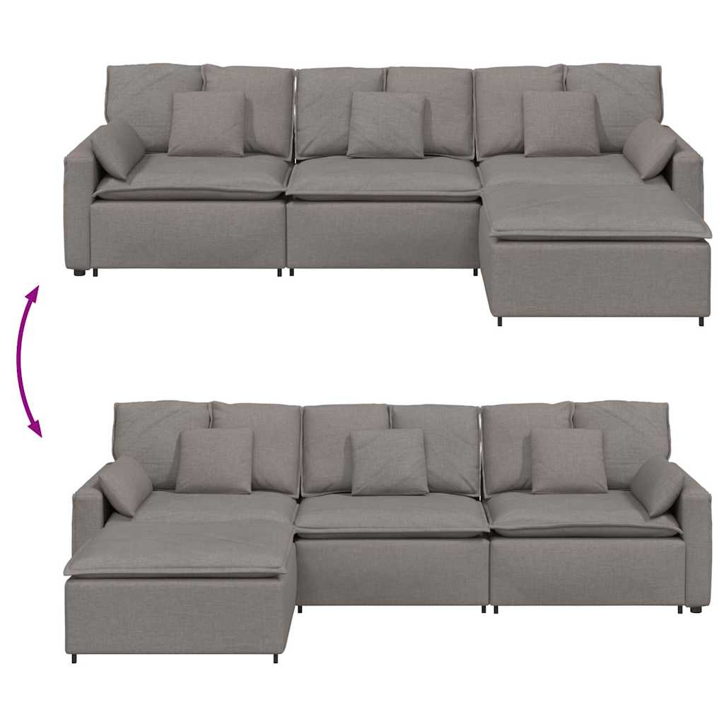 modulsofa med fodskammel og hynder gråbrun
