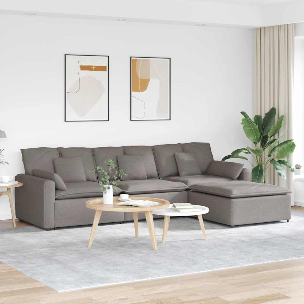 modulsofa med fodskammel og hynder gråbrun