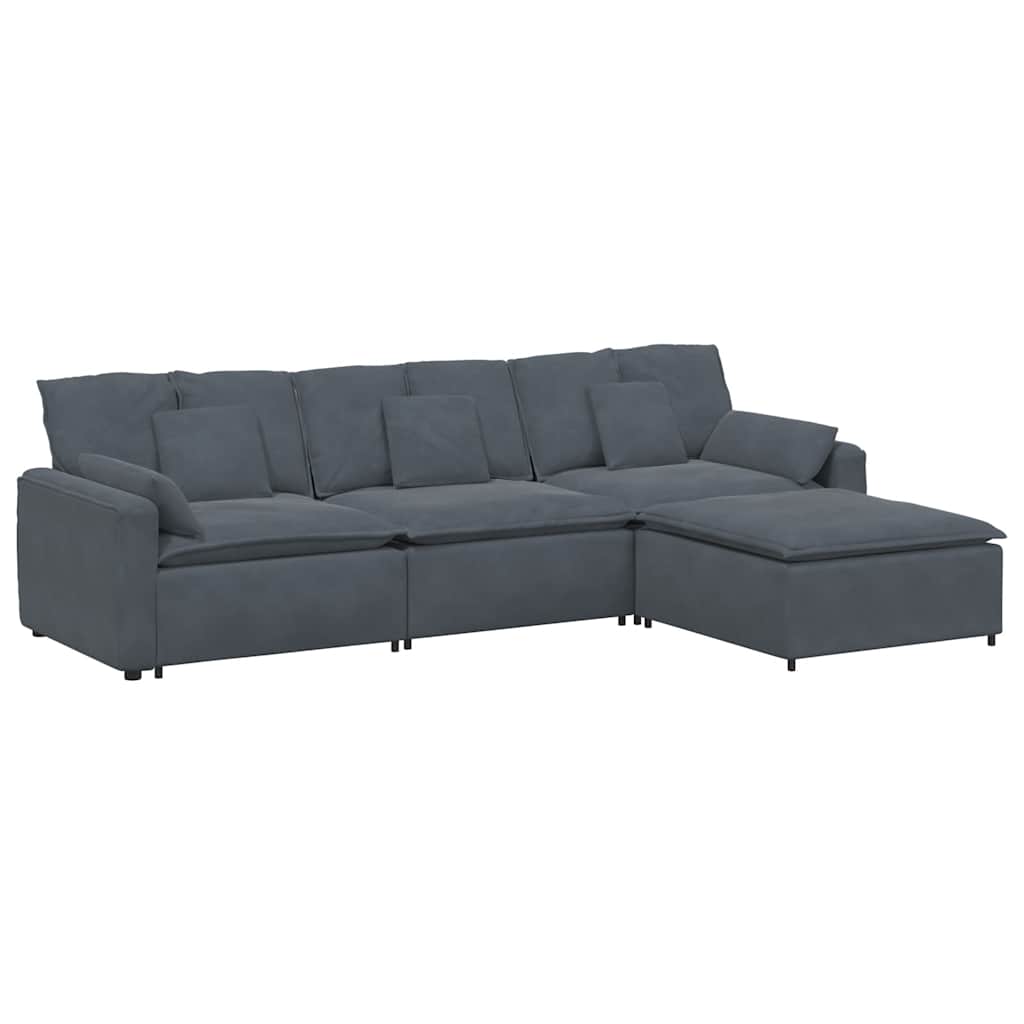 modulsofa med fodskammel og hynder mørkegrå