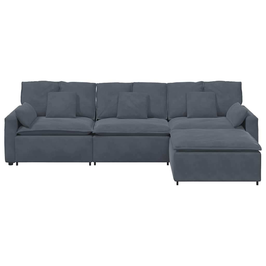 modulsofa med fodskammel og hynder mørkegrå