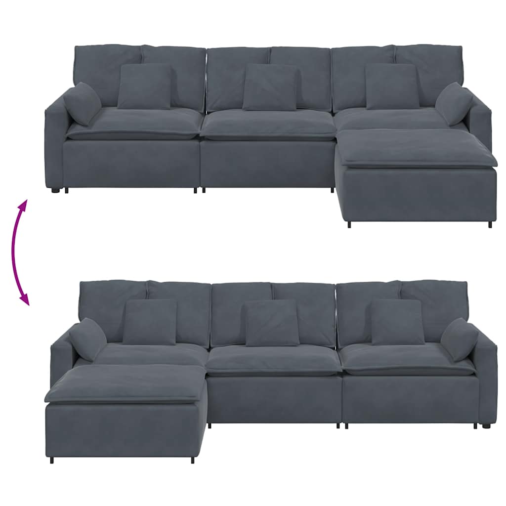 modulsofa med fodskammel og hynder mørkegrå