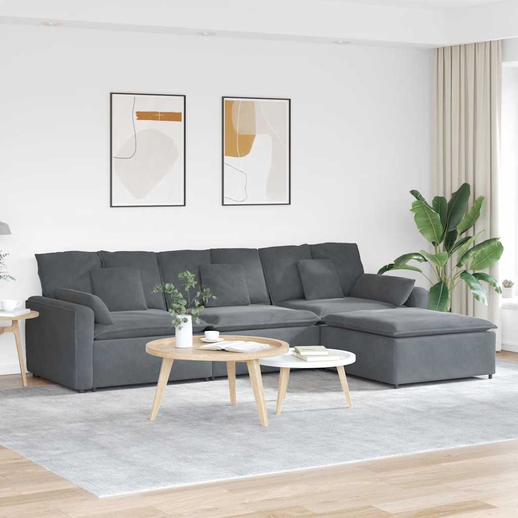 modulsofa med fodskammel og hynder mørkegrå