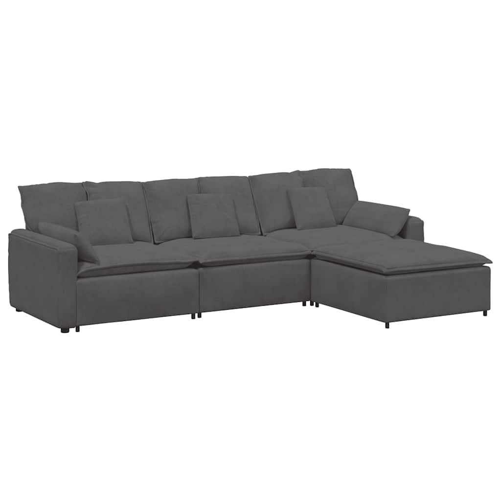 modulsofa med fodskammel og hynder mørkegrå