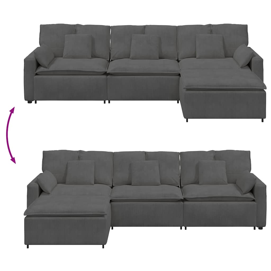 modulsofa med fodskammel og hynder mørkegrå