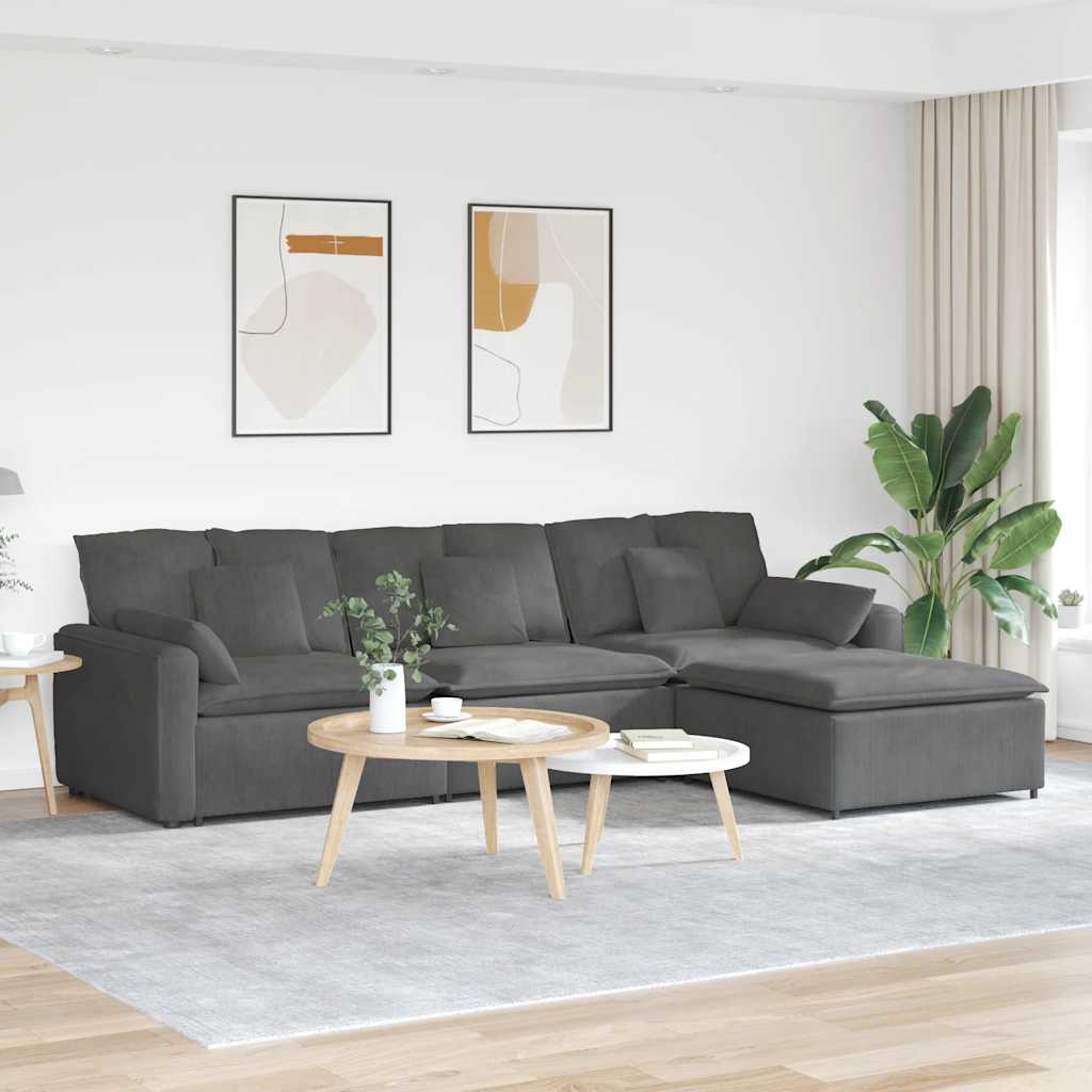 modulsofa med fodskammel og hynder mørkegrå