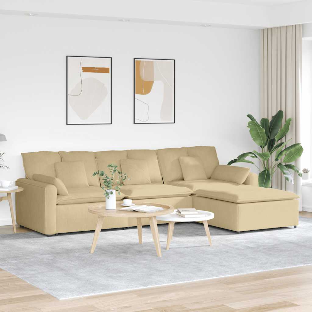 modulsofa med fodskammel og hynder grågrøn