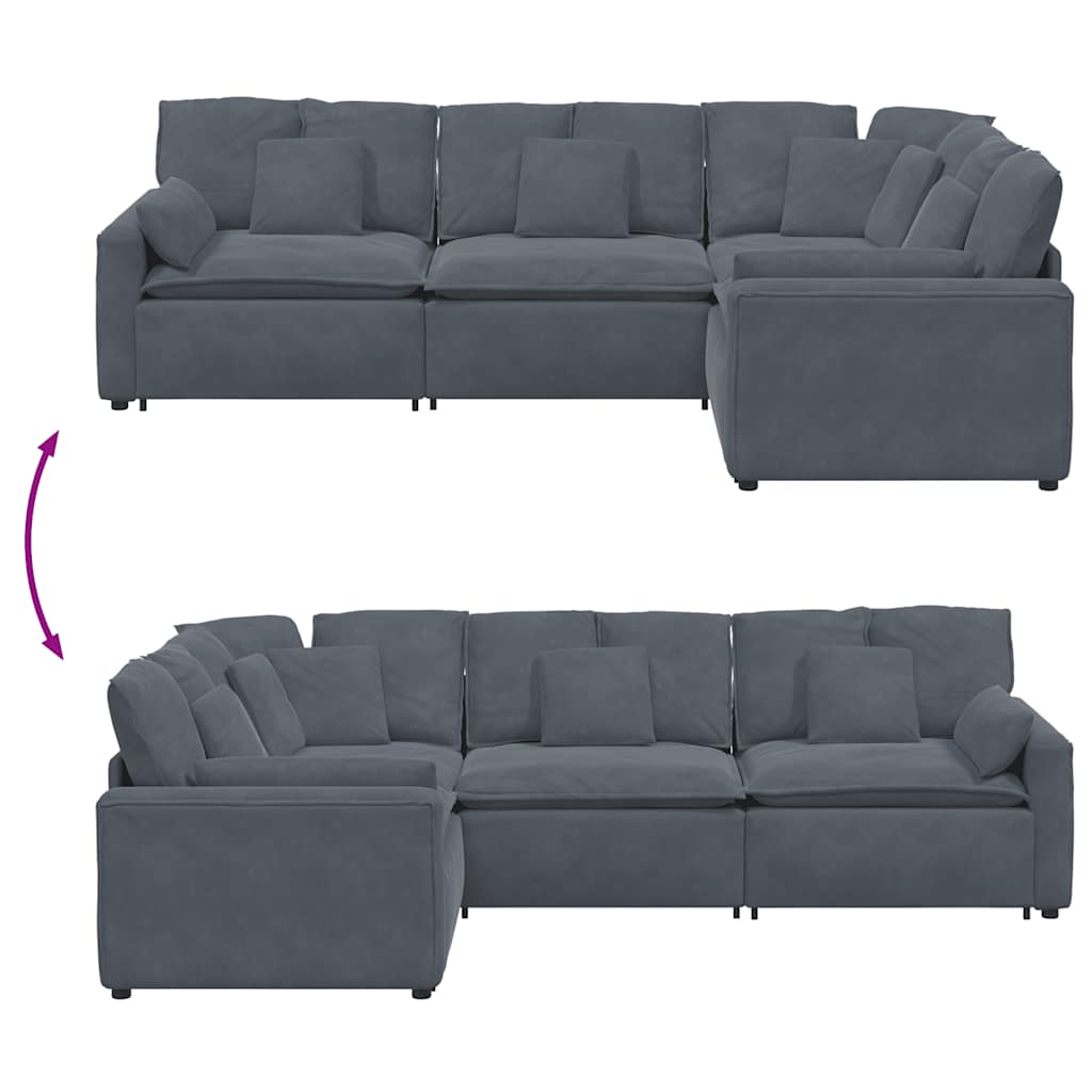 modulsofa med hynder fløjl mørkegrå
