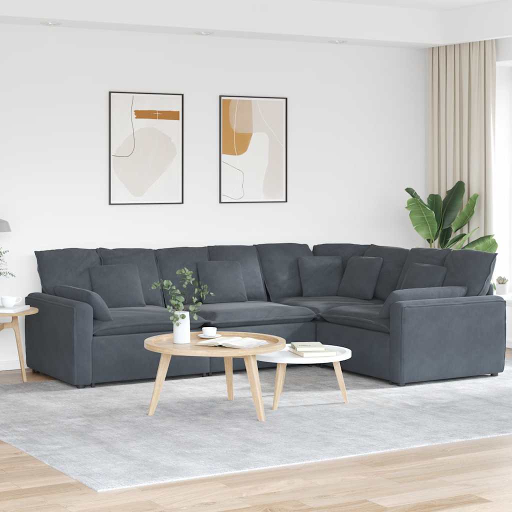modulsofa med hynder fløjl mørkegrå