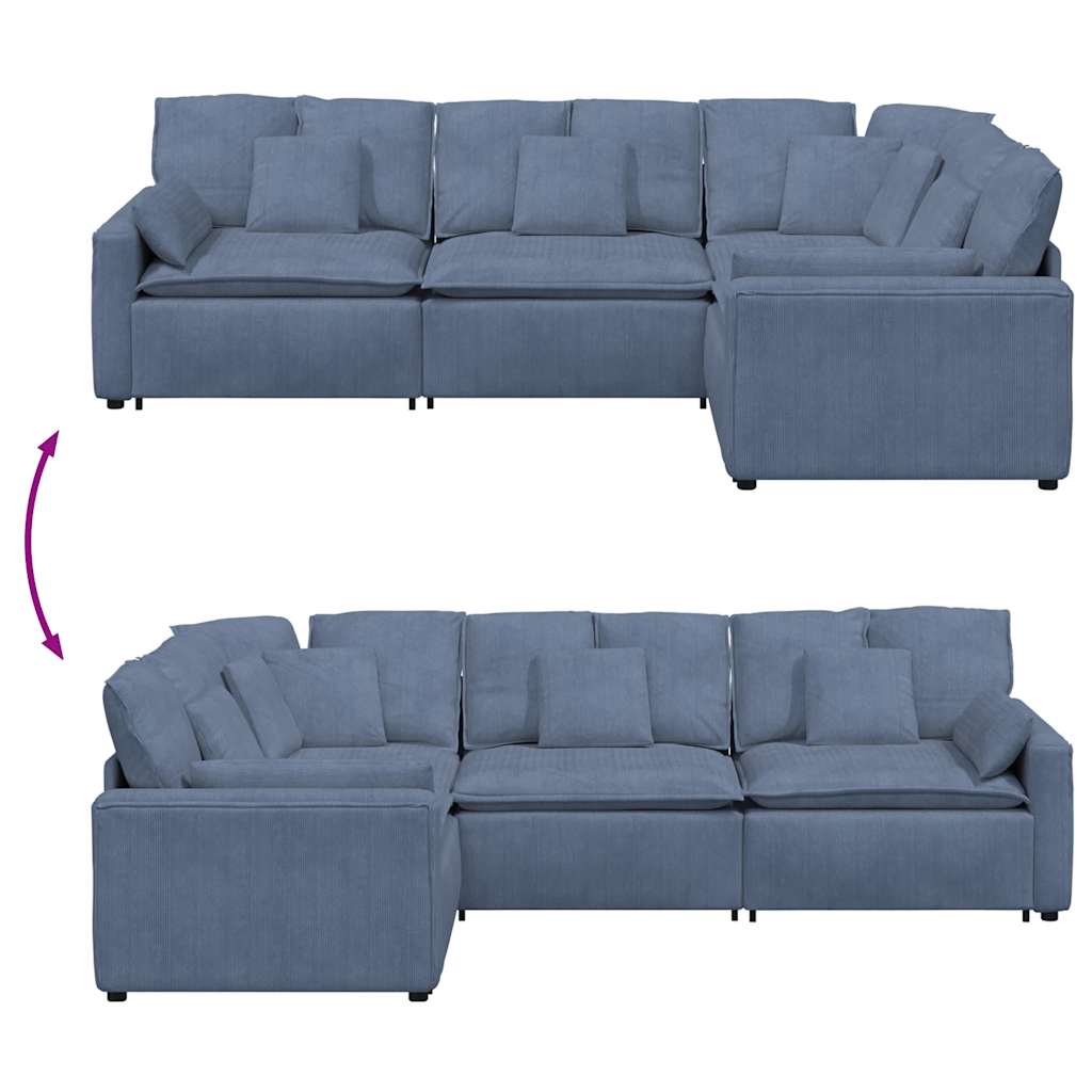 modulsofa med hynder fløjlsstof blå