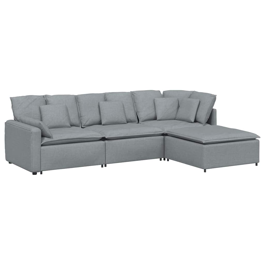 modulsofa med fodskammel og hynder stof lysegrå