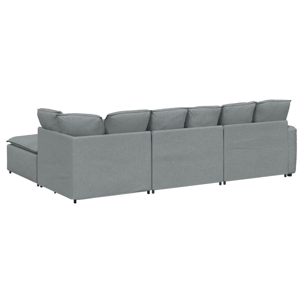 modulsofa med fodskammel og hynder stof lysegrå