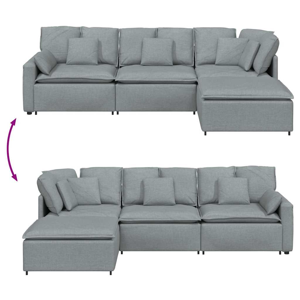 modulsofa med fodskammel og hynder stof lysegrå
