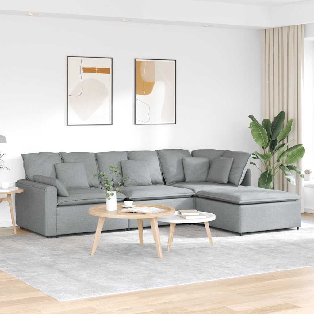 modulsofa med fodskammel og hynder stof lysegrå